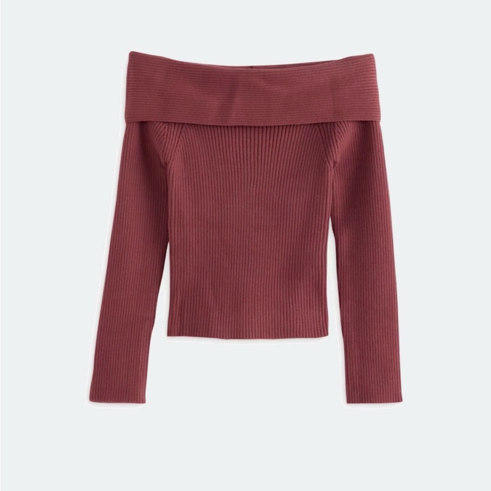 Off-Shoulder Ribbed Knit Sweater